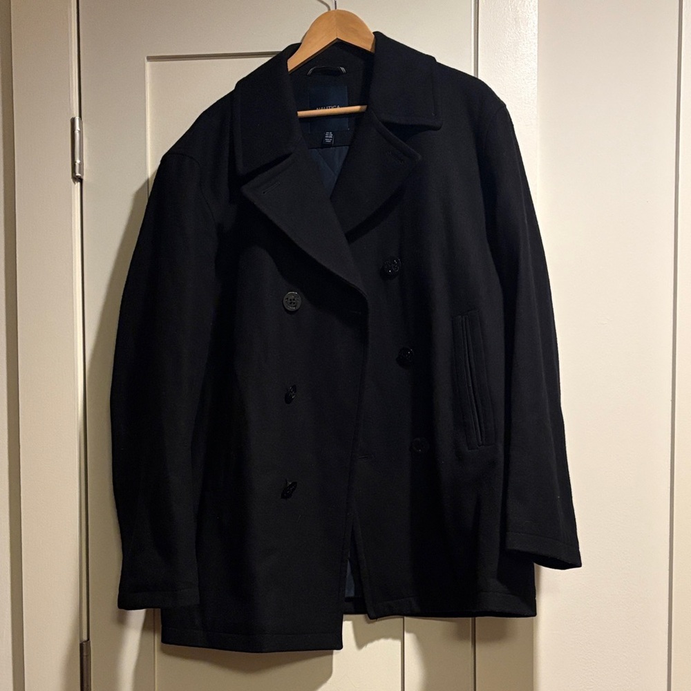 Nautica Classic Black Wool Blend Peacoat - Men’s Size XL